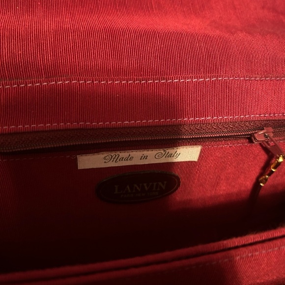 Lanvin Vintage Flap Shoulder Bag Pochette Logo Half Moon Leather Bordeaux - Picture 8 of 9